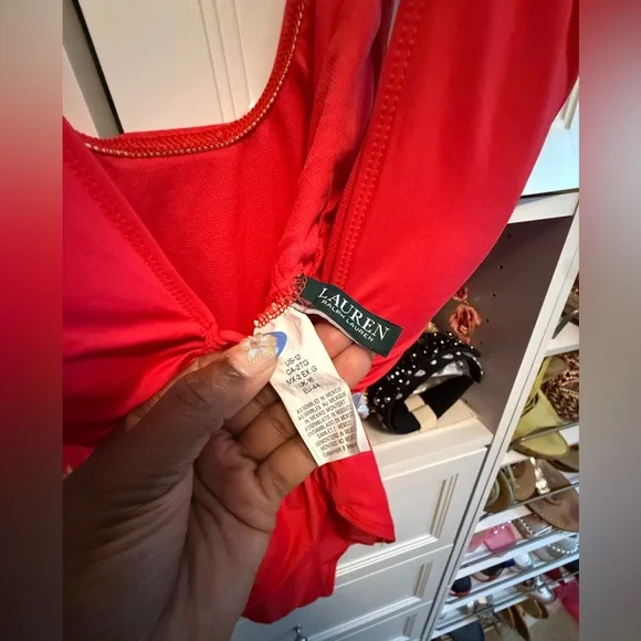 EEUC Lauren Ralph Lauren Beach Club Keyhole One Piece Swimsuit Coral Size 12. - Picture 7 of 8